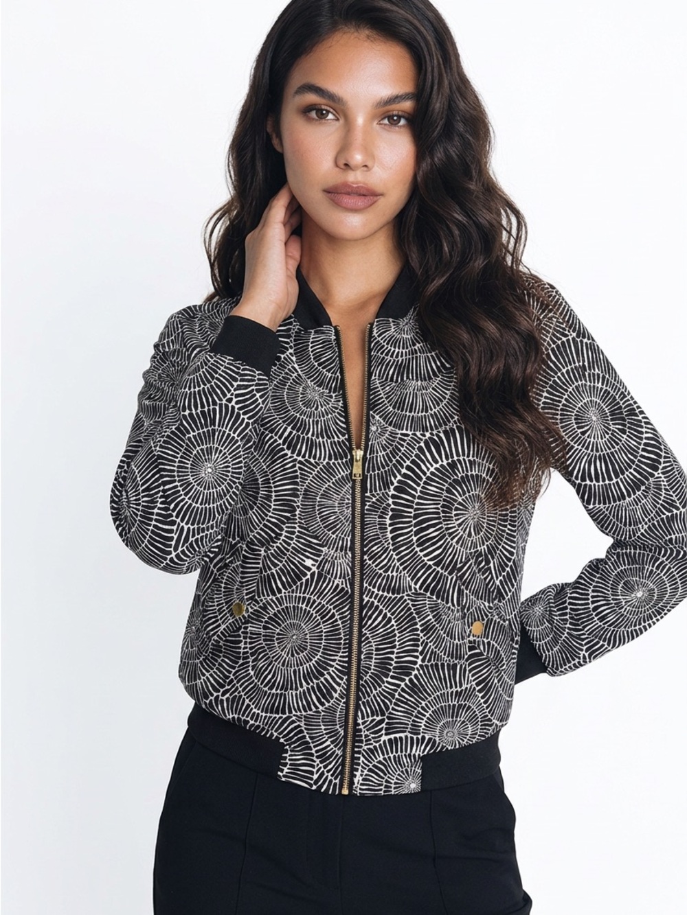 Robert Louis Black Bomber Jacket with White Radial Pattern